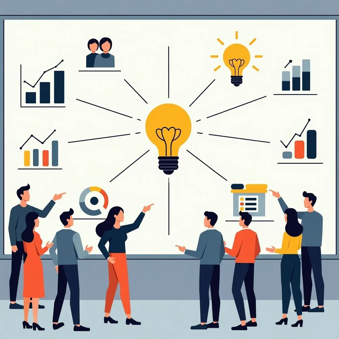 People collaborating with a light bulb