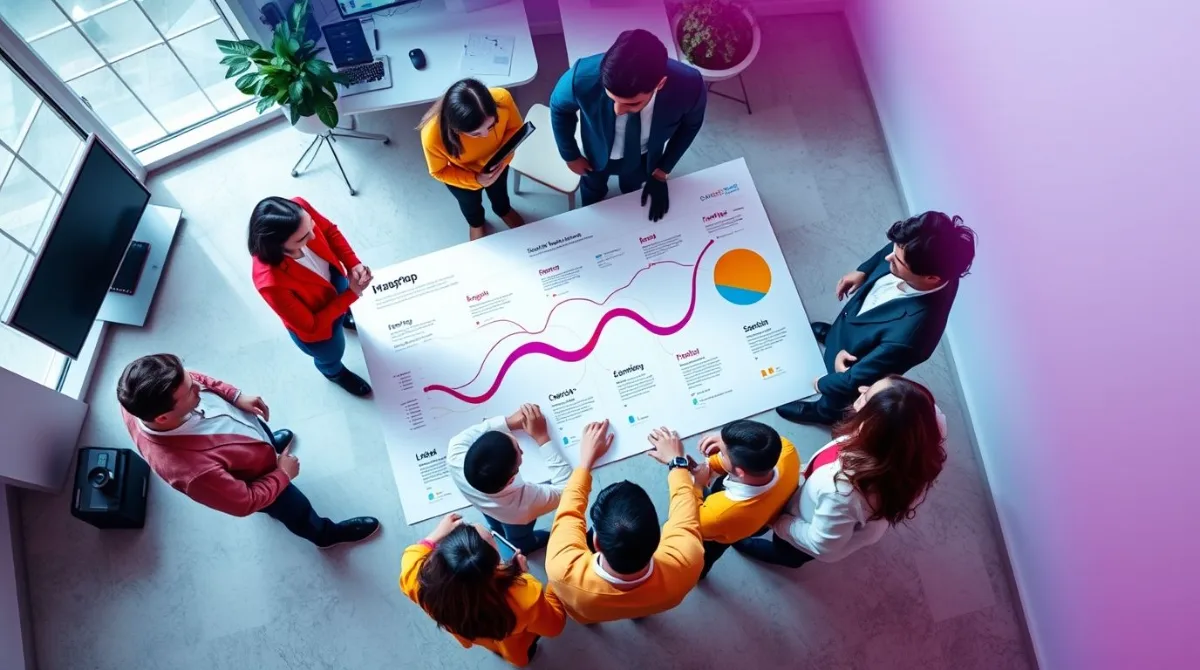 Meeting of a team with a roadmap